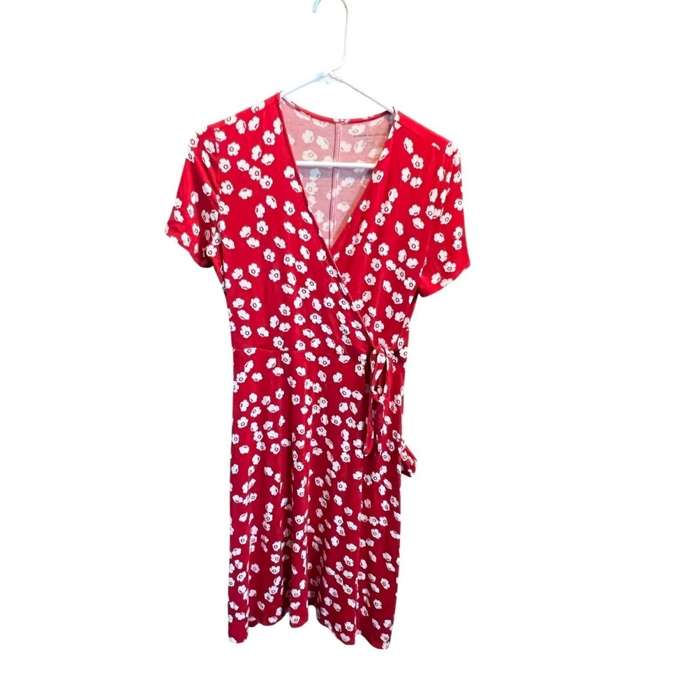 Amazon Essentials Womens Red Floral Faux Wrap Short Sleeve Dress XS AE19310734